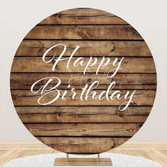 Lofaris Brown White Wooden Circle Happy Birthday Backdrop