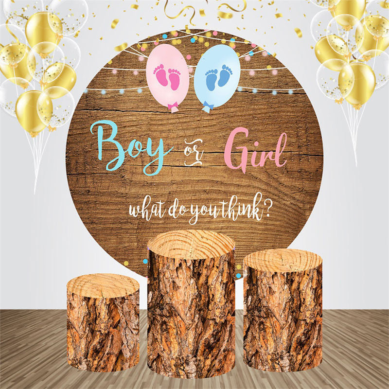 Lofaris Brown Wood Footprint Round Baby Shower Backdrop Kit