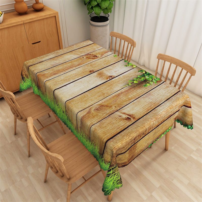 Lofaris Brown Wood Green Leaves Grass Pastoral Tablecloth