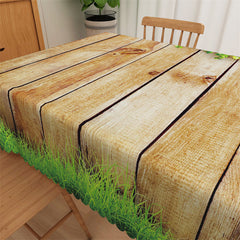 Lofaris Brown Wood Green Leaves Grass Pastoral Tablecloth