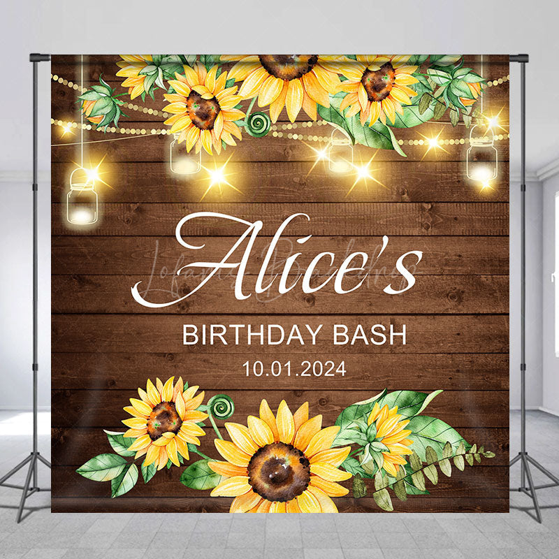 Lofaris Brown Wood Sunflower Custom Birthday Bash Backdrop