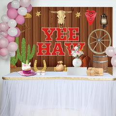 Lofaris Brown Wood Wall Cowboy Catcus Birthday Backdrop