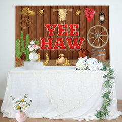 Lofaris Brown Wood Wall Cowboy Catcus Birthday Backdrop