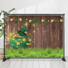 Lofaris Brown Wood Wall Grass Coins St Patricks Day Backdrop