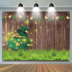 Lofaris Brown Wood Wall Grass Coins St Patricks Day Backdrop