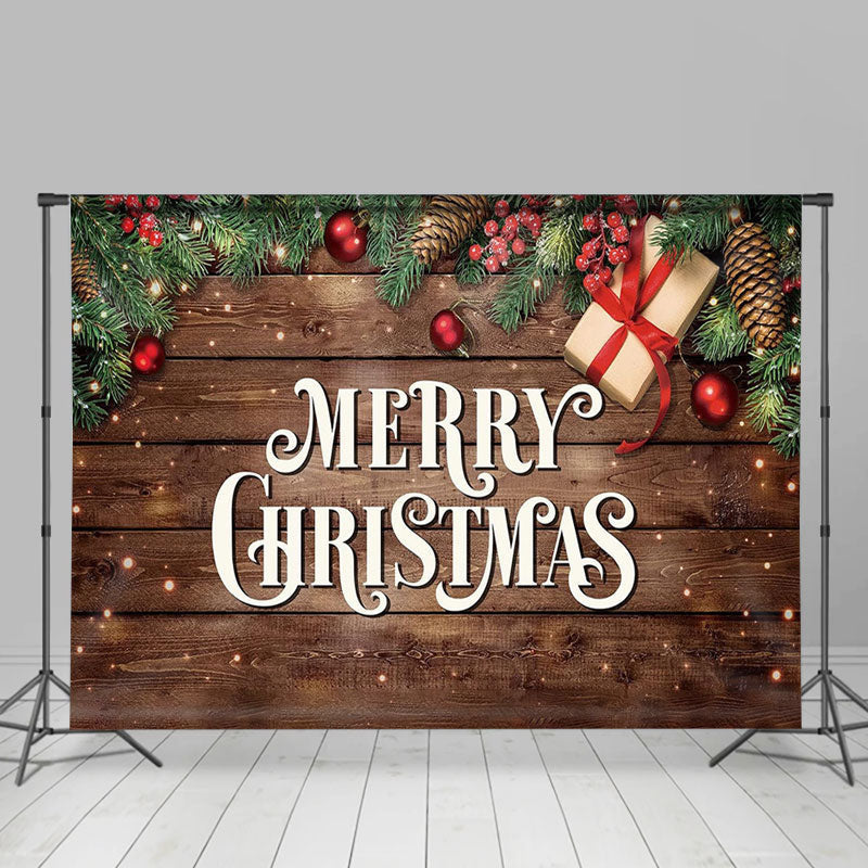 Lofaris Brown Wood Wall Leaves Merry Christmas Backdrop