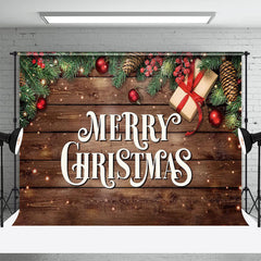 Lofaris Brown Wood Wall Leaves Merry Christmas Backdrop