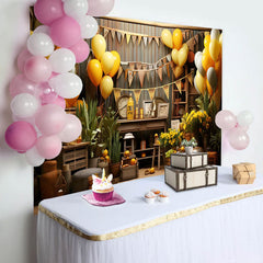 Lofaris Brown Wooden Balloons Farm Happy Birthday Backdrop