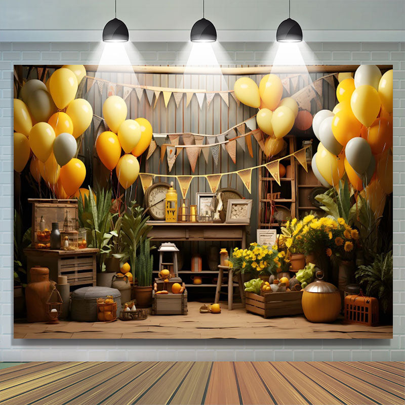 Lofaris Brown Wooden Balloons Farm Happy Birthday Backdrop