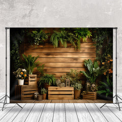 Lofaris Brown Wooden Box Green Plants Photoshoot Backdrop