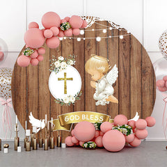 Lofaris Brown Wooden God Bless Angel Baby Baptism Backdrop