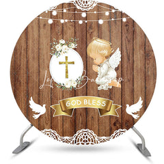 Lofaris Brown Wooden God Bless Angel Baby Baptism Backdrop