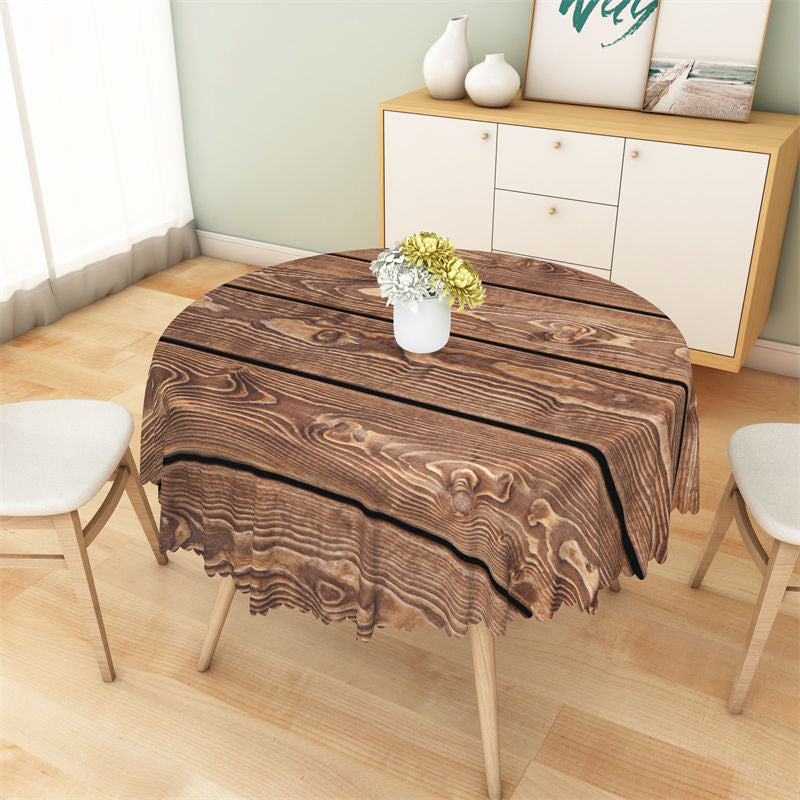 Lofaris Brown Wooden Grain Prints Vintage Round Tablecloth