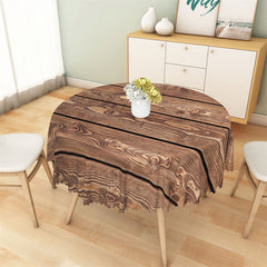 Lofaris Brown Wooden Grain Prints Vintage Round Tablecloth