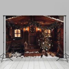 Lofaris Brown Wooden House Outdoor Photo Christmas Backdrop