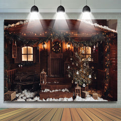 Lofaris Brown Wooden House Outdoor Photo Christmas Backdrop