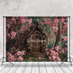 Lofaris Brown Wooden House With Pink Flowers Photo Backdrop