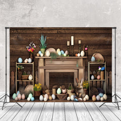 Lofaris Brown Wooden Paschal Eggs Bunny Easter Backdrop