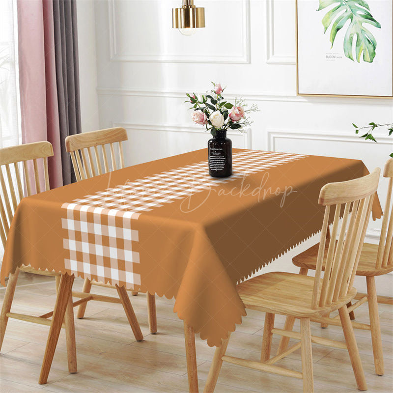 Lofaris Brownish Yellow Gingham Kitchen Rectangle Tablecloth