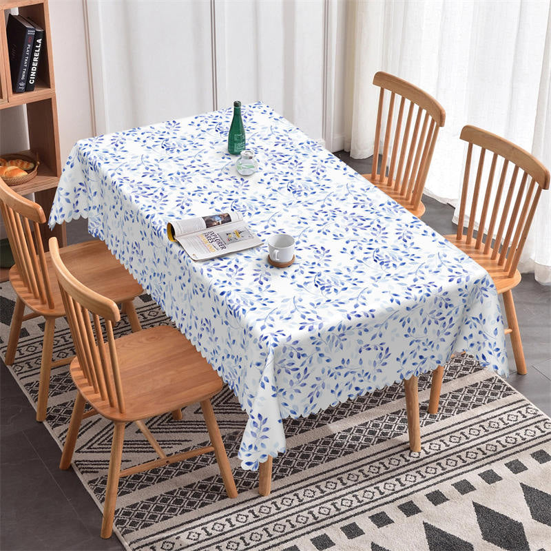 Lofaris Bucolic Blue Leaves Pattern Rectangle Tablecloth