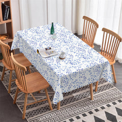 Lofaris Bucolic Blue Leaves Pattern Rectangle Tablecloth