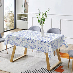 Lofaris Bucolic Blue Leaves Pattern Rectangle Tablecloth