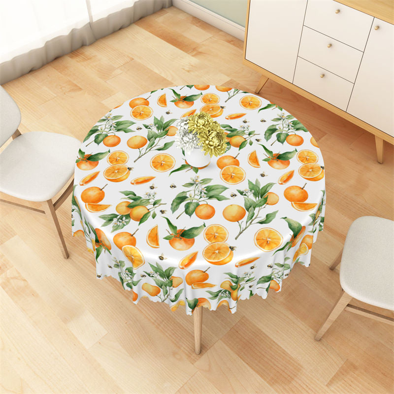 Lofaris Bucolic Oranges Leaves Bee Pattern Circle Tablecloth