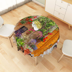 Lofaris Bucolic Stone House Plants Floral Round Tablecloth