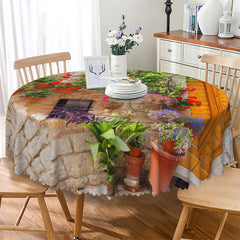 Lofaris Bucolic Stone House Plants Floral Round Tablecloth