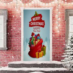 Lofaris Bundle Gifts Blue Forest Merry Christmas Door Cover