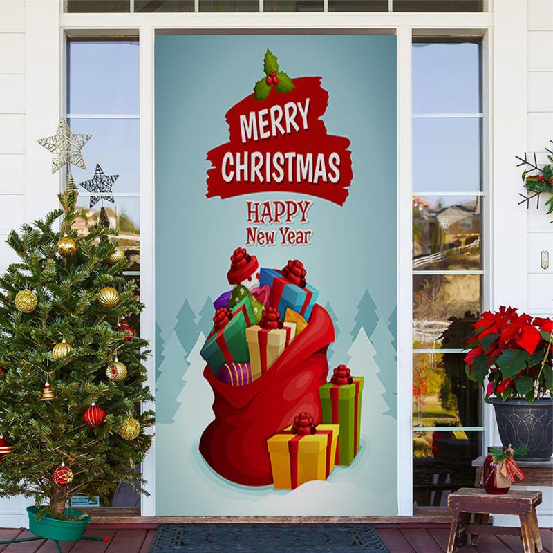 Lofaris Bundle Gifts Blue Forest Merry Christmas Door Cover