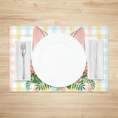 Lofaris Bunny Ear Plaid Red Floral Leaves Set Of 4 Placemats