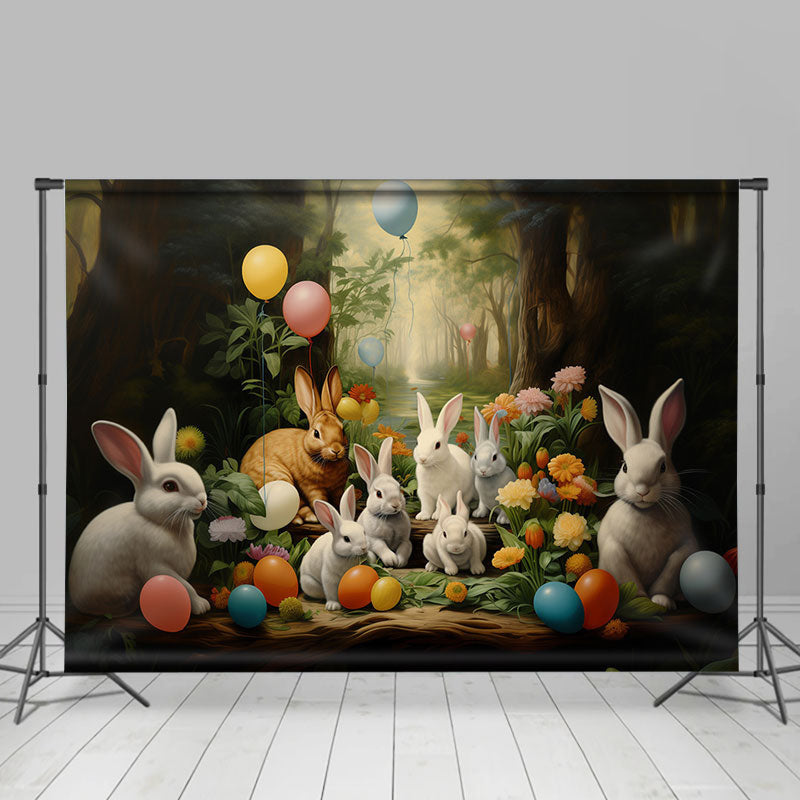 Lofaris Bunny Eggs Balloon Floral Forest Easter Backdrop