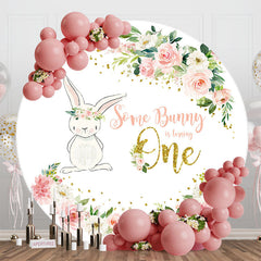 Lofaris Bunny Floral Leaves Round 1st Birthday Backdrop