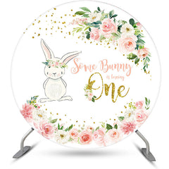 Lofaris Bunny Floral Leaves Round 1st Birthday Backdrop