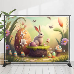 Lofaris Bunny Paschal Eggs Flowers Garden Easter Backdrop