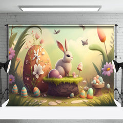 Lofaris Bunny Paschal Eggs Flowers Garden Easter Backdrop