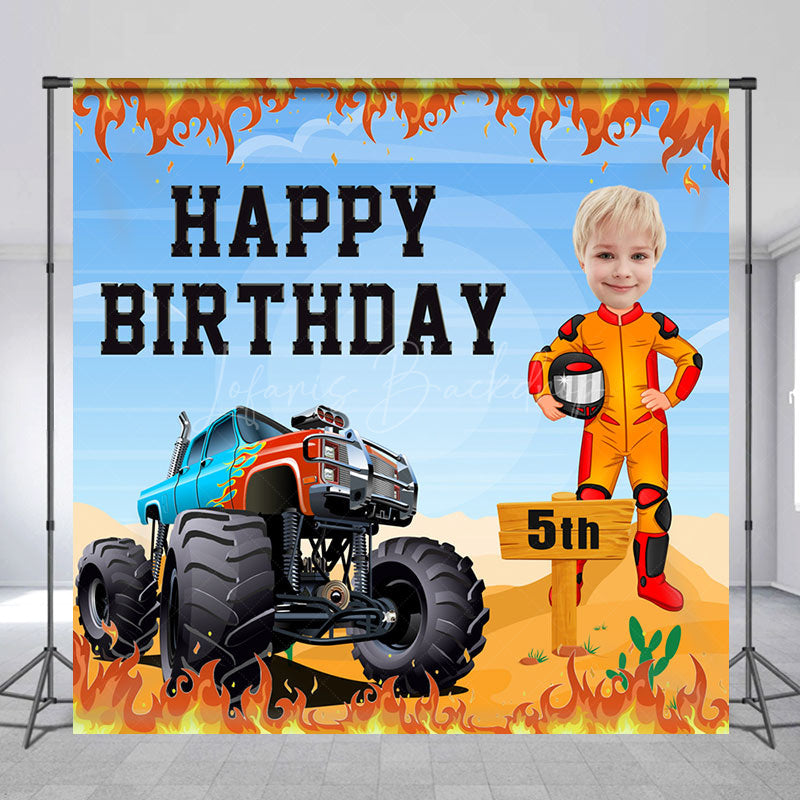 Lofaris Burning Huge Truck Custom Photo 5th Birthday Backdrop