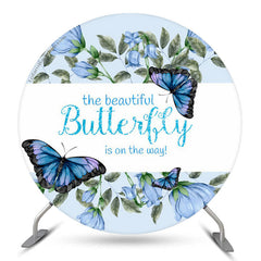 Lofaris Butterflay On The Way Blue Floral Baby Shower Backdrop