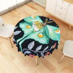 Lofaris Butterfly Floral Pattern Black Round Tablecloth