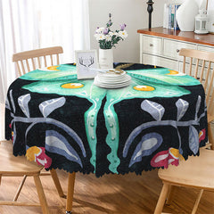 Lofaris Butterfly Floral Pattern Black Round Tablecloth