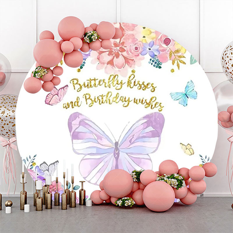 Lofaris Butterfly Kissed And Birthday Wishes Round Backdrop