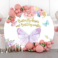 Lofaris Butterfly Kissed And Birthday Wishes Round Backdrop