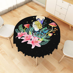 Lofaris Butterfly Plants Night Moon Black Round Tablecloth