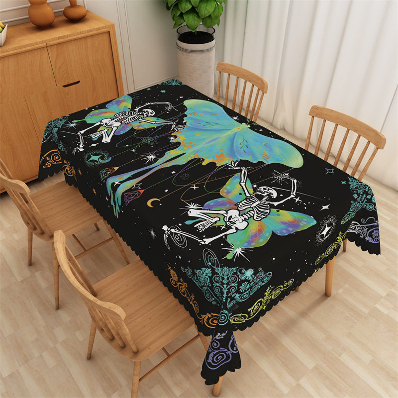 Lofaris Butterfly Skeleton Rainbow Floral Pattern Tablecloth