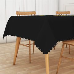 Lofaris Butterfly Yellow Sunflowers Spring Black Tablecloth