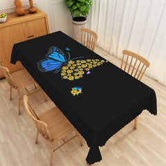 Lofaris Butterfly Yellow Sunflowers Spring Black Tablecloth