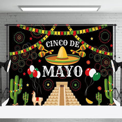 Lofaris Cactus Alpaca Flags Cinco Mayo Mexican Fiesta Backdrop