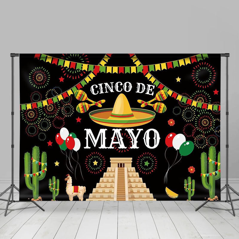 Lofaris Cactus Alpaca Flags Cinco Mayo Mexican Fiesta Backdrop