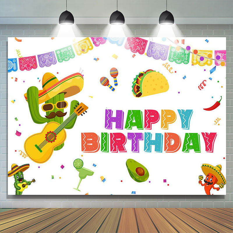 Lofaris Cactus And Guitar Mexican Fiesta Birthday Backdrop